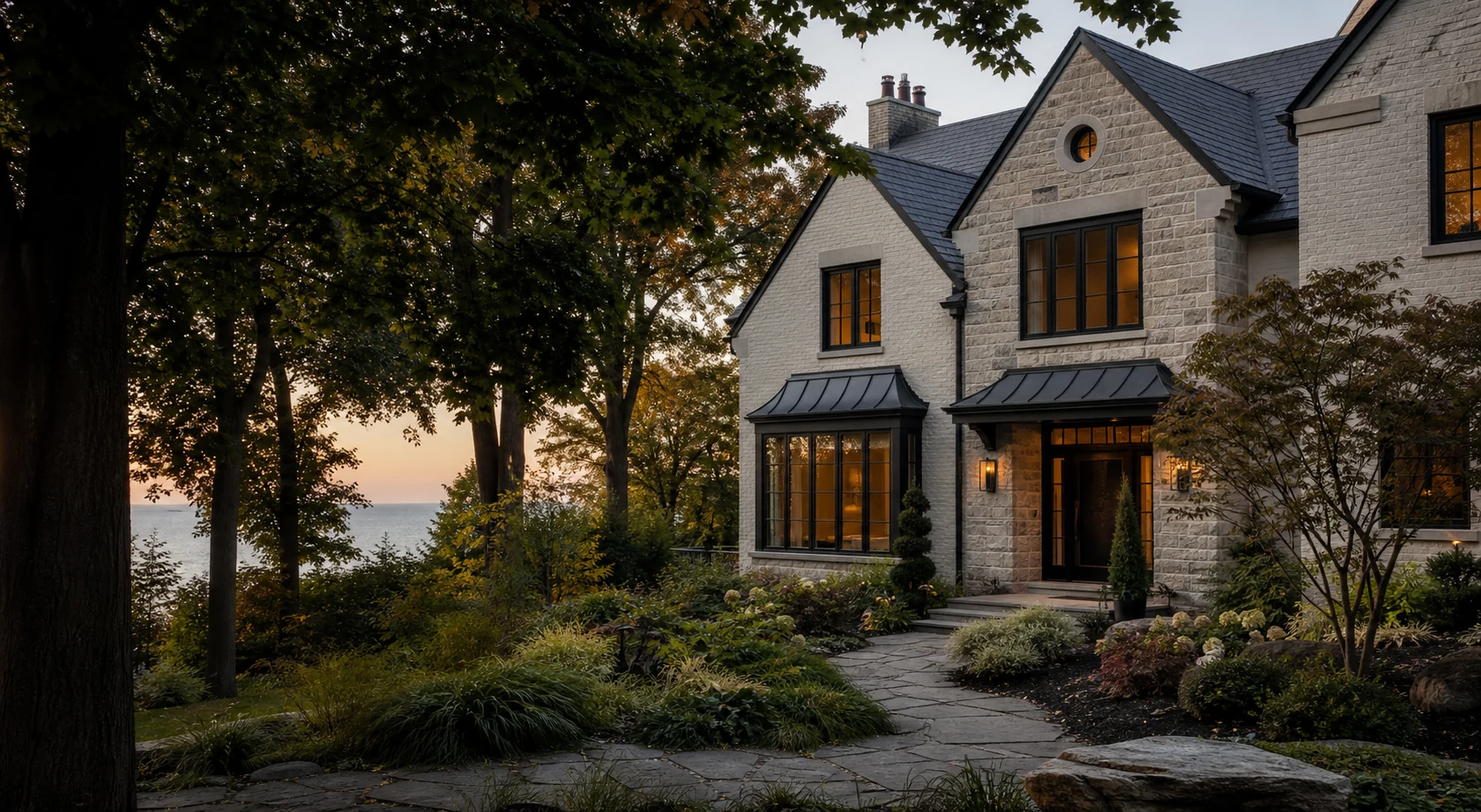 Lake-adjacent luxury residence representing Oakville architecture